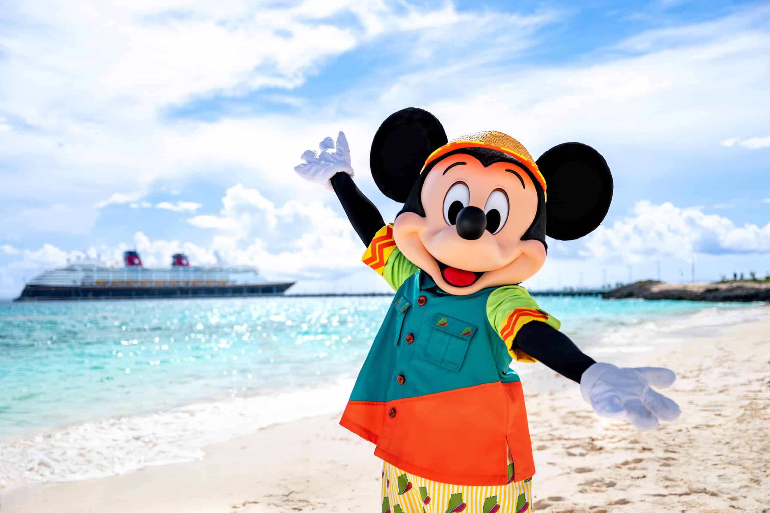 Mickey Mouse on the beach at lookout Cay, Disney's own private island - Disney Cruise Lines 