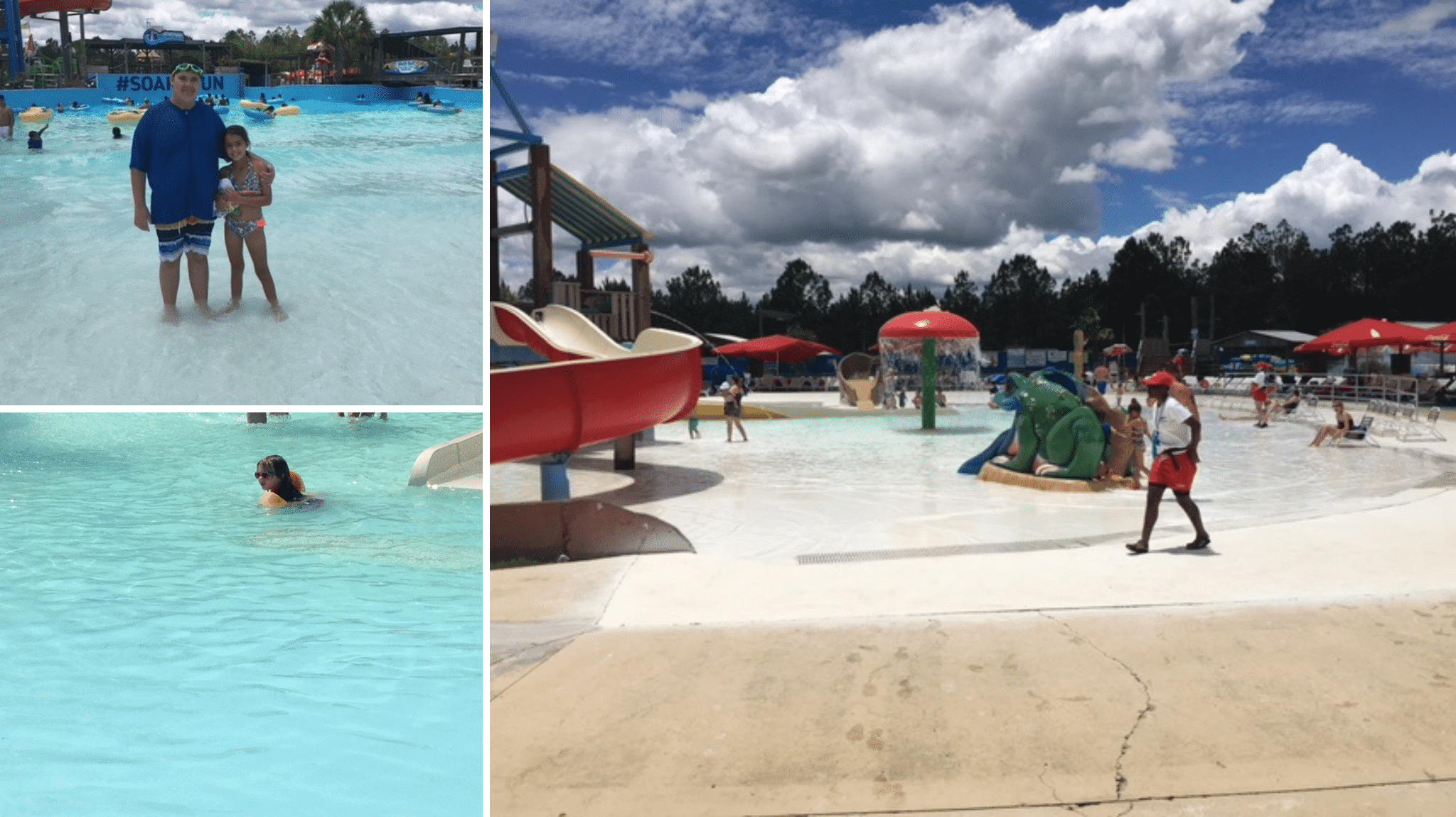 Families and children playing and swimming at Gulf Islands Waterpark in Gulfport, Mississippi